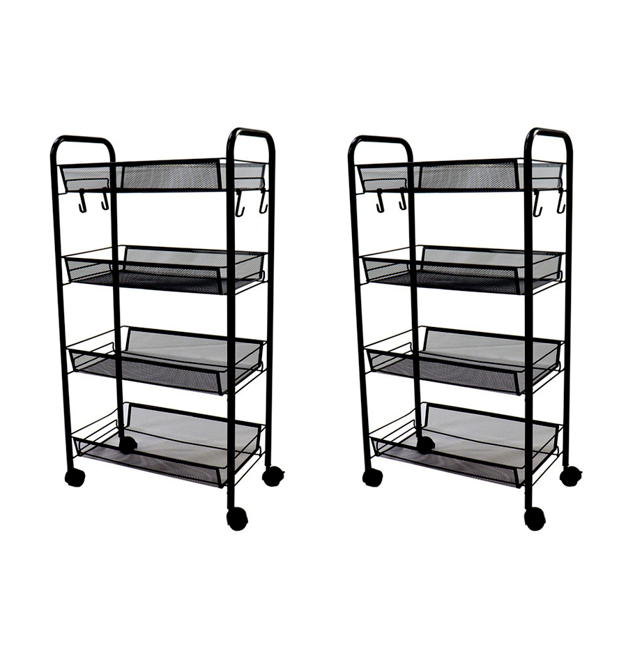 Soga 2X 4 Tier Steel Black Bee Mesh Kitchen Cart Multi-Functional Shelves Portable Storage Organizer With Wheels, Garden, Tools &Amp; Hardware, Garage Storage &Amp; Organisation, Utility Shelves, , ,  - Nz Depot 1