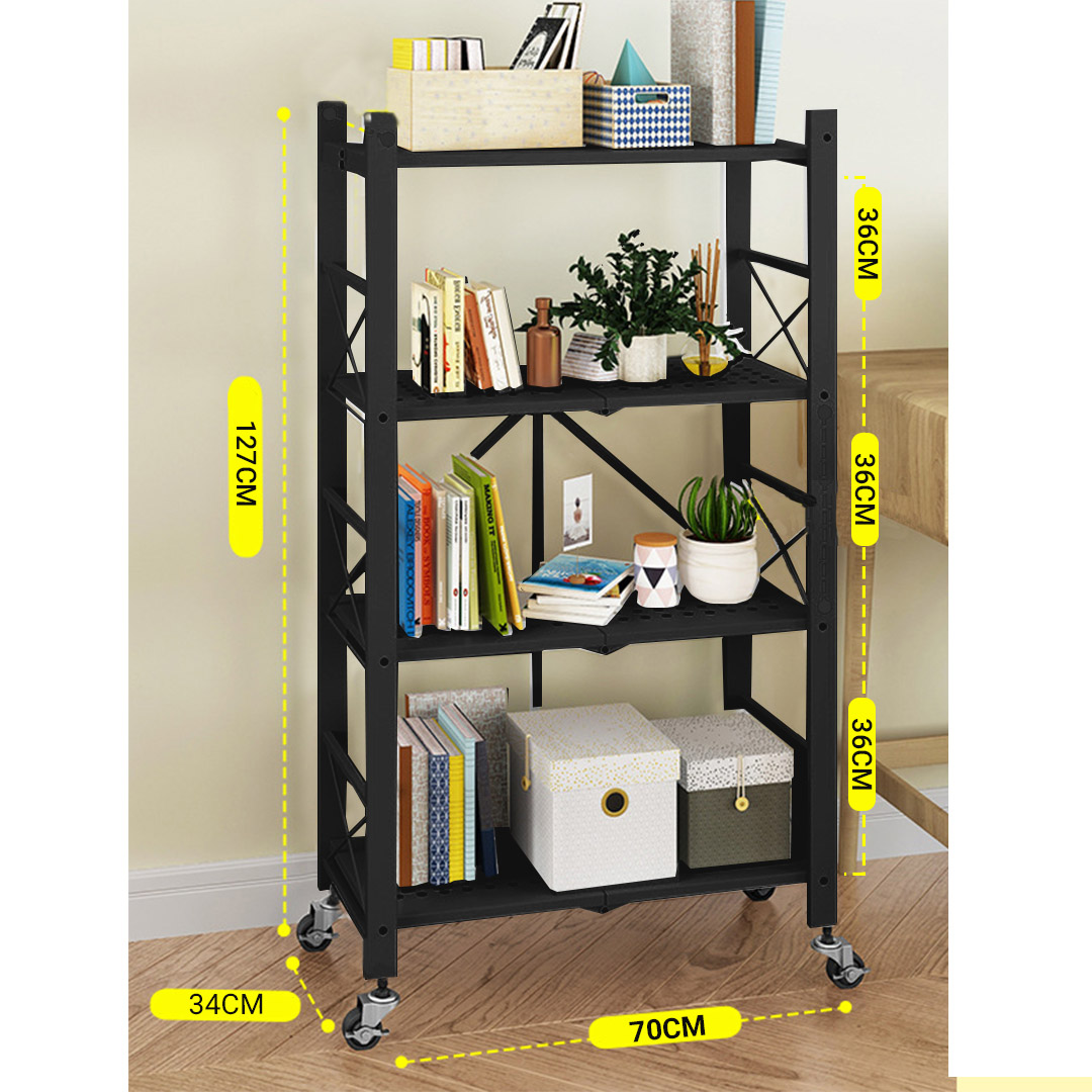 SOGA 2X 4 Tier Steel Black Foldable Display Stand Multi-Functional Shelves Portable Storage Organizer with Wheels, Garden, Tools & Hardware, Garage Storage & Organisation, Utility Shelves, , ,  - NZ DEPOT 2