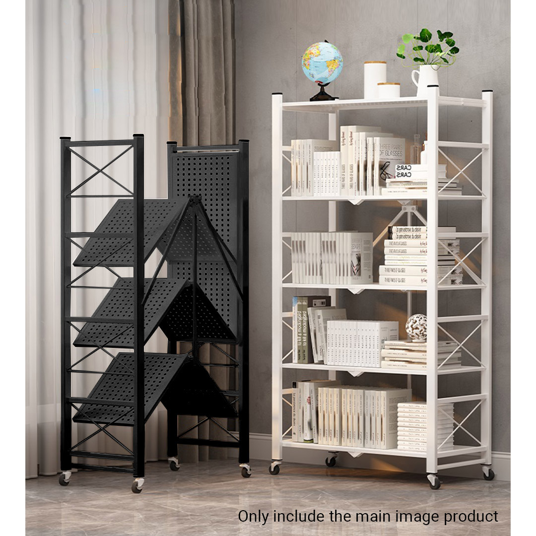 SOGA 2X 4 Tier Steel Black Foldable Display Stand Multi-Functional Shelves Portable Storage Organizer with Wheels, Garden, Tools & Hardware, Garage Storage & Organisation, Utility Shelves, , ,  - NZ DEPOT 5