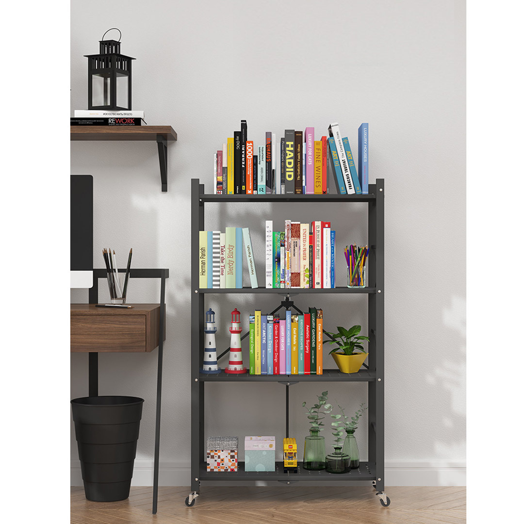 SOGA 2X 4 Tier Steel Black Foldable Display Stand Multi-Functional Shelves Portable Storage Organizer with Wheels, Garden, Tools & Hardware, Garage Storage & Organisation, Utility Shelves, , ,  - NZ DEPOT 7