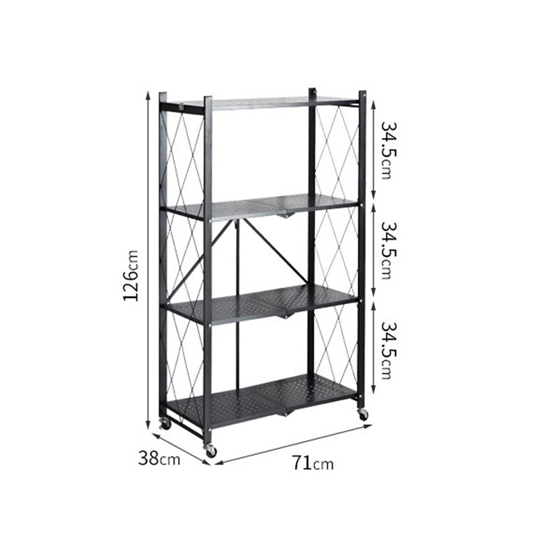 Soga 2X 4 Tier Steel Black Foldable Kitchen Cart Multi-Functional Shelves Portable Storage Organizer With Wheels, Garden, Tools &Amp; Hardware, Garage Storage &Amp; Organisation, Utility Shelves, , ,  - Nz Depot 2