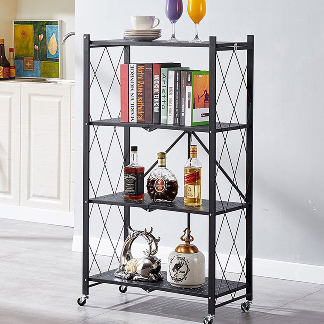 Soga 2X 4 Tier Steel Black Foldable Kitchen Cart Multi-Functional Shelves Portable Storage Organizer With Wheels, Garden, Tools &Amp; Hardware, Garage Storage &Amp; Organisation, Utility Shelves, , ,  - Nz Depot 3