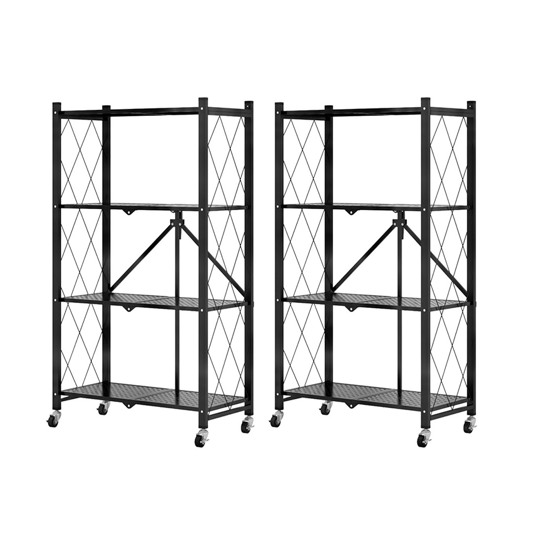 Soga 2X 4 Tier Steel Black Foldable Kitchen Cart Multi-Functional Shelves Portable Storage Organizer With Wheels, Garden, Tools &Amp; Hardware, Garage Storage &Amp; Organisation, Utility Shelves, , ,  - Nz Depot 1