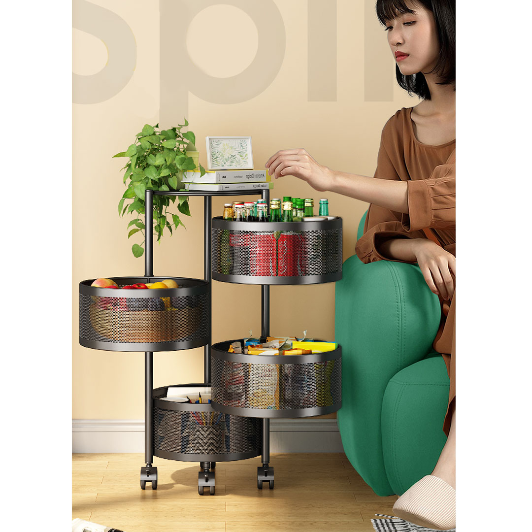 Soga 2X 4 Tier Steel Round Rotating Kitchen Cart Multi-Functional Shelves Portable Storage Organizer With Wheels, Garden, Tools &Amp; Hardware, Garage Storage &Amp; Organisation, Utility Shelves, , ,  - Nz Depot 3