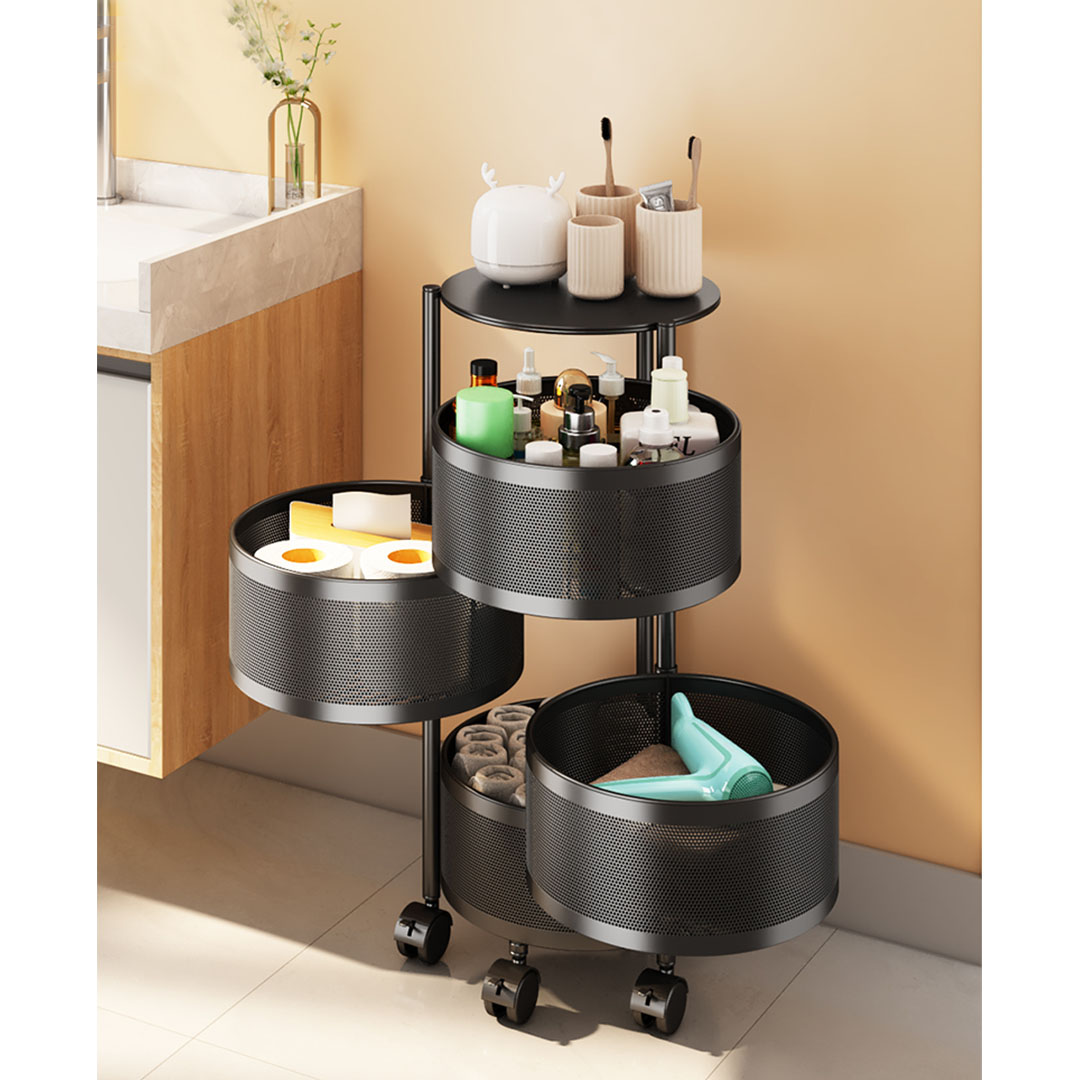 Soga 2X 4 Tier Steel Round Rotating Kitchen Cart Multi-Functional Shelves Portable Storage Organizer With Wheels, Garden, Tools &Amp; Hardware, Garage Storage &Amp; Organisation, Utility Shelves, , ,  - Nz Depot 4