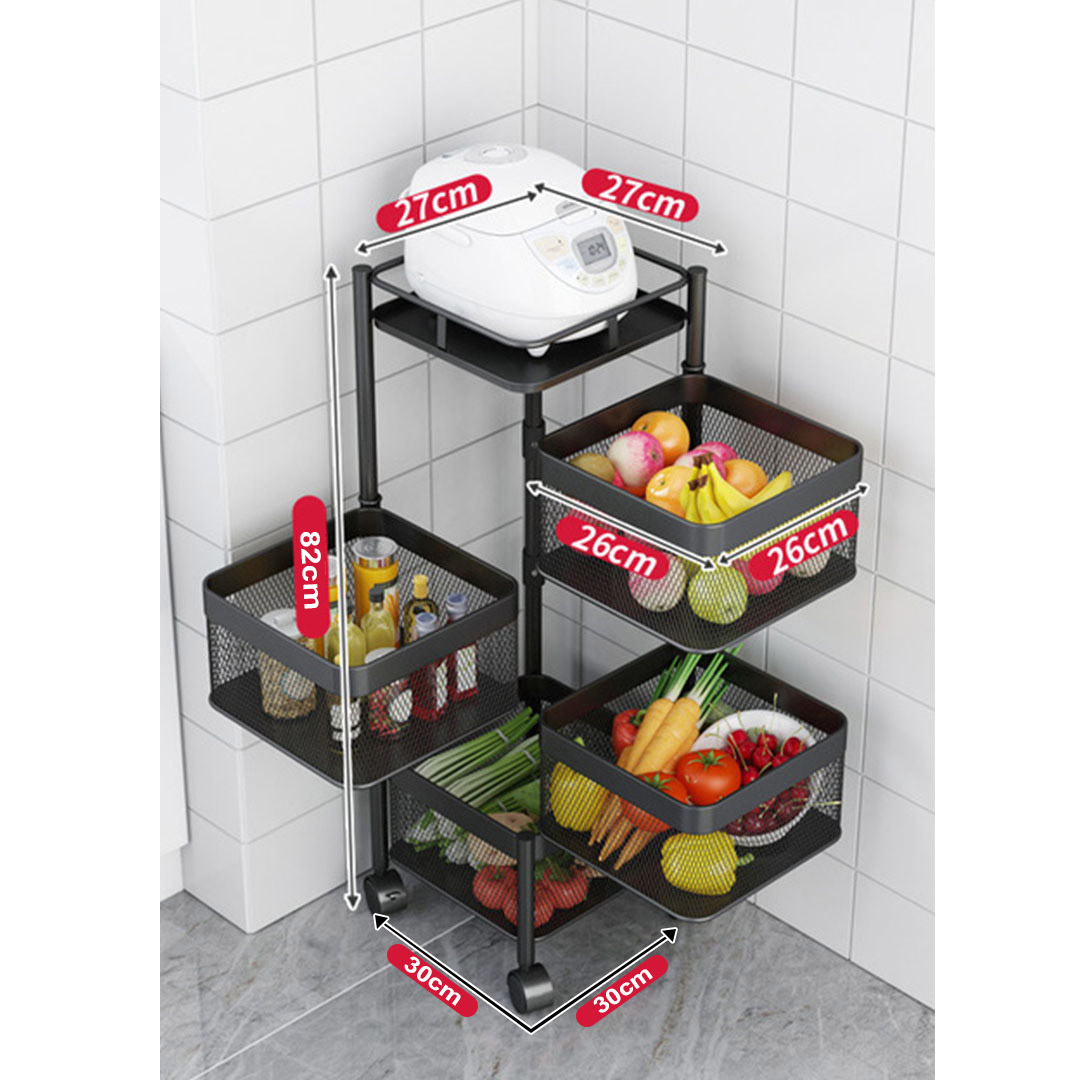 Soga 2X 4 Tier Steel Square Rotating Kitchen Cart Multi-Functional Shelves Portable Storage Organizer With Wheels, Garden, Tools &Amp; Hardware, Garage Storage &Amp; Organisation, Utility Shelves, , ,  - Nz Depot 2