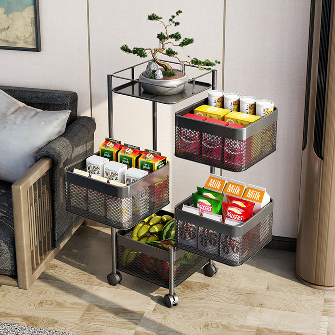 Soga 2X 4 Tier Steel Square Rotating Kitchen Cart Multi-Functional Shelves Portable Storage Organizer With Wheels, Garden, Tools &Amp; Hardware, Garage Storage &Amp; Organisation, Utility Shelves, , ,  - Nz Depot 4