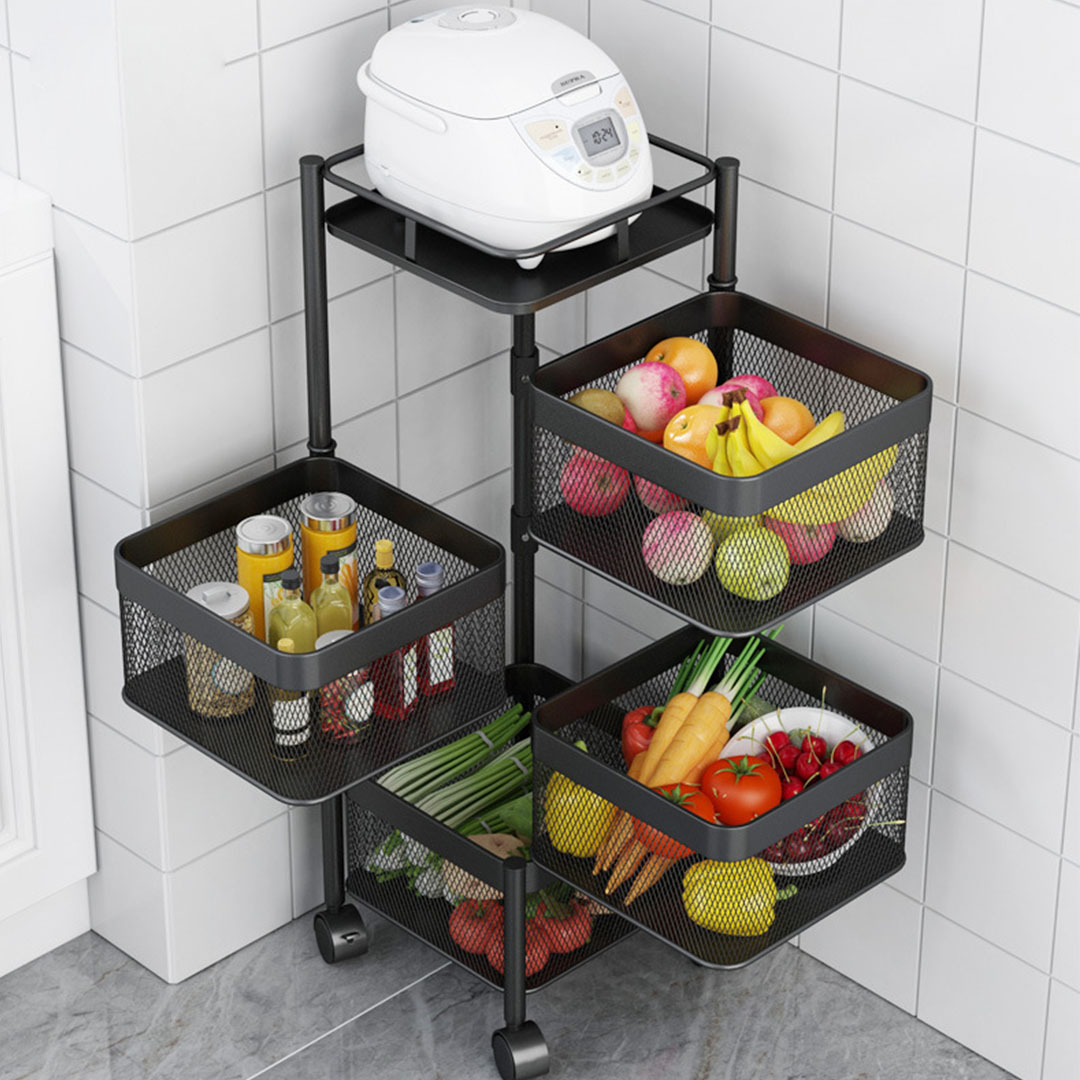 Soga 2X 4 Tier Steel Square Rotating Kitchen Cart Multi-Functional Shelves Portable Storage Organizer With Wheels, Garden, Tools &Amp; Hardware, Garage Storage &Amp; Organisation, Utility Shelves, , ,  - Nz Depot 7