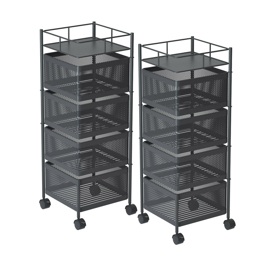 Soga 2X 4 Tier Steel Square Rotating Kitchen Cart Multi-Functional Shelves Portable Storage Organizer With Wheels, Garden, Tools &Amp; Hardware, Garage Storage &Amp; Organisation, Utility Shelves, , ,  - Nz Depot 1