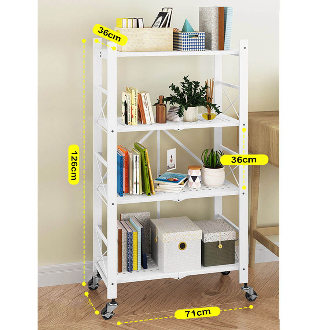 Soga 2X 4 Tier Steel White Foldable Display Stand Multi-Functional Shelves Portable Storage Organizer With Wheels, Garden, Tools &Amp; Hardware, Garage Storage &Amp; Organisation, Utility Shelves, , ,  - Nz Depot 2