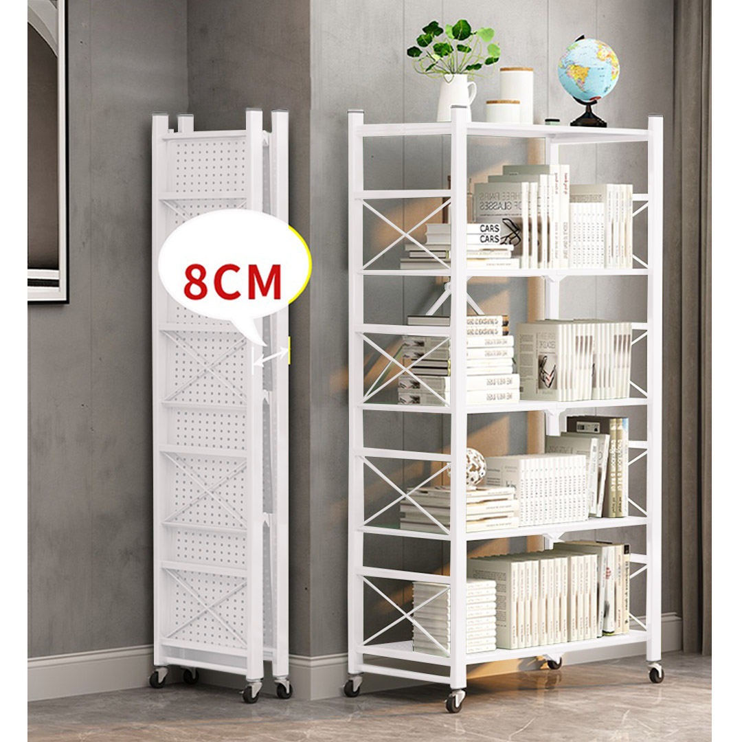 Soga 2X 4 Tier Steel White Foldable Display Stand Multi-Functional Shelves Portable Storage Organizer With Wheels, Garden, Tools &Amp; Hardware, Garage Storage &Amp; Organisation, Utility Shelves, , ,  - Nz Depot 4