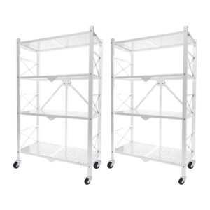 SOGA 2X 4 Tier Steel White Foldable Display Stand Multi-Functional Shelves Portable Storage Organizer with Wheels, Garden, Tools & Hardware, Garage Storage & Organisation, Utility Shelves, , ,  - NZ DEPOT 1