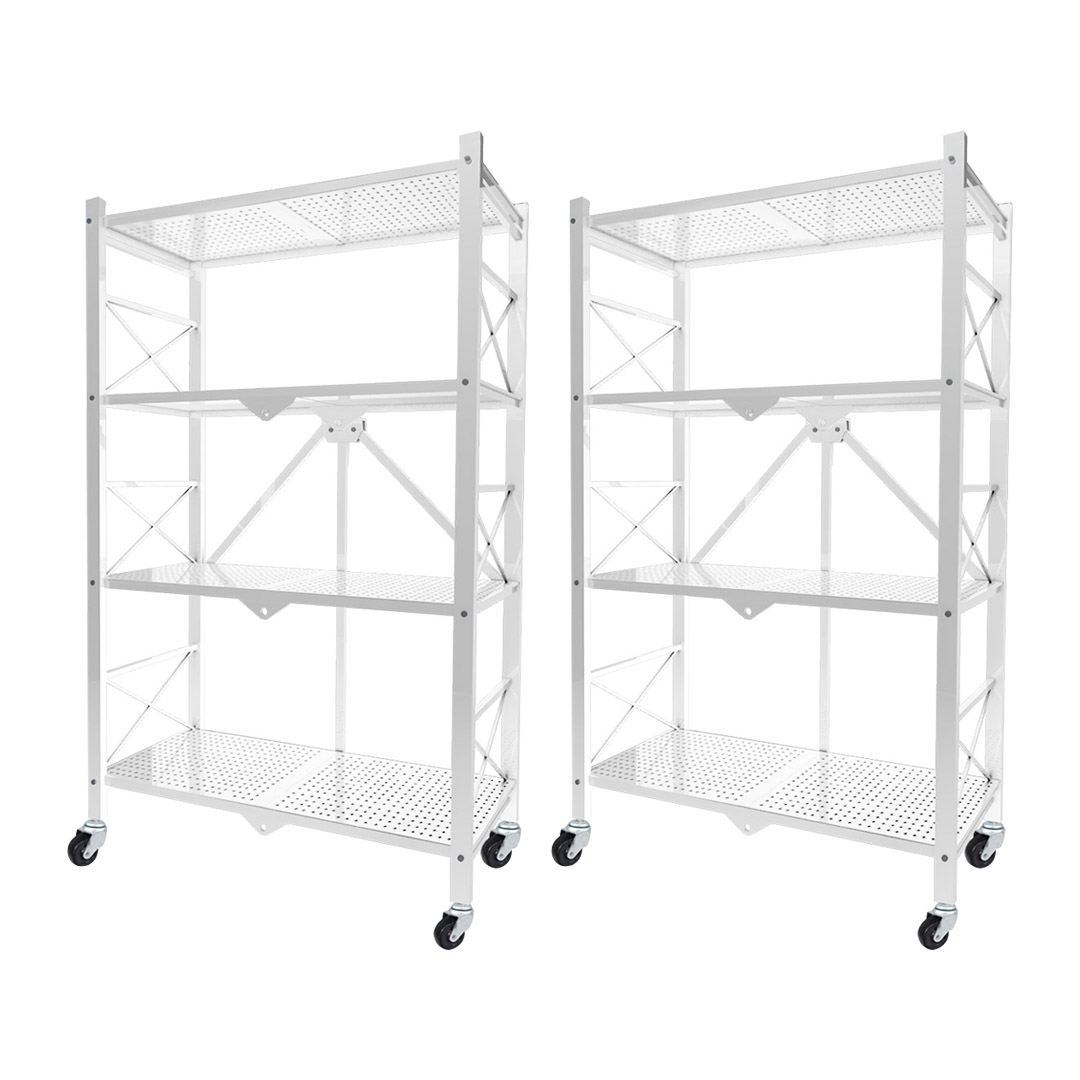 Soga 2X 4 Tier Steel White Foldable Display Stand Multi-Functional Shelves Portable Storage Organizer With Wheels, Garden, Tools &Amp; Hardware, Garage Storage &Amp; Organisation, Utility Shelves, , ,  - Nz Depot 1