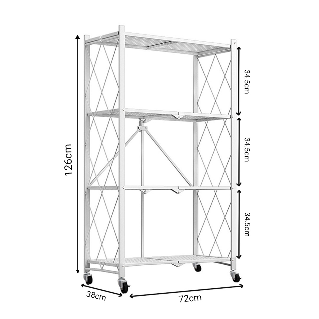 Soga 2X 4 Tier Steel White Foldable Kitchen Cart Multi-Functional Shelves Portable Storage Organizer With Wheels, Garden, Tools &Amp; Hardware, Garage Storage &Amp; Organisation, Utility Shelves, , ,  - Nz Depot 2