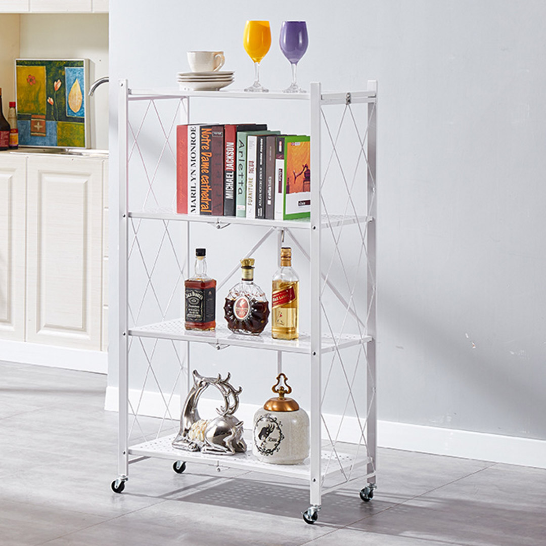 Soga 2X 4 Tier Steel White Foldable Kitchen Cart Multi-Functional Shelves Portable Storage Organizer With Wheels, Garden, Tools &Amp; Hardware, Garage Storage &Amp; Organisation, Utility Shelves, , ,  - Nz Depot 3