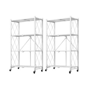 SOGA 2X 4 Tier Steel White Foldable Kitchen Cart Multi-Functional Shelves Portable Storage Organizer with Wheels, Garden, Tools & Hardware, Garage Storage & Organisation, Utility Shelves, , ,  - NZ DEPOT 1