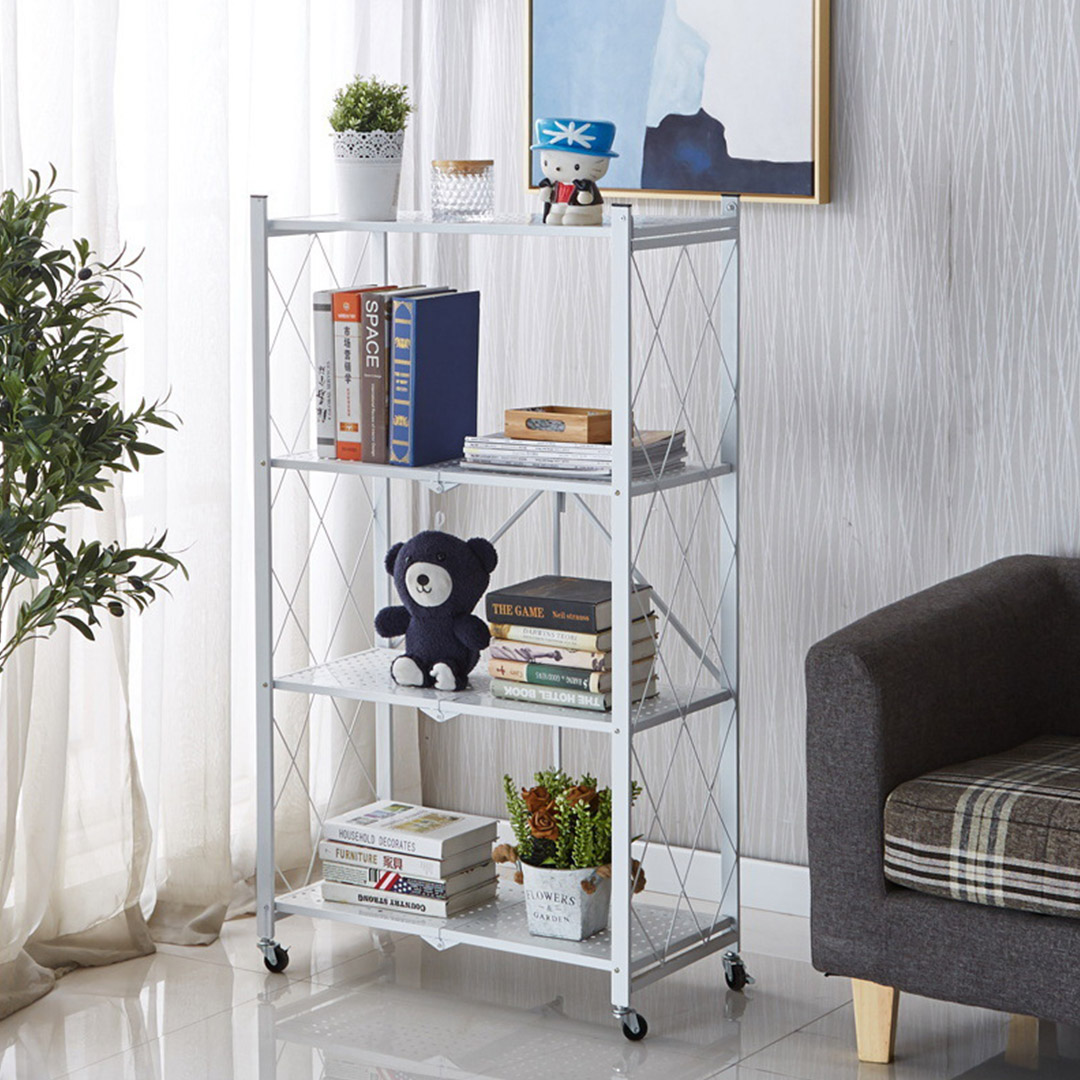 Soga 2X 4 Tier Steel White Foldable Kitchen Cart Multi-Functional Shelves Portable Storage Organizer With Wheels, Garden, Tools &Amp; Hardware, Garage Storage &Amp; Organisation, Utility Shelves, , ,  - Nz Depot 8