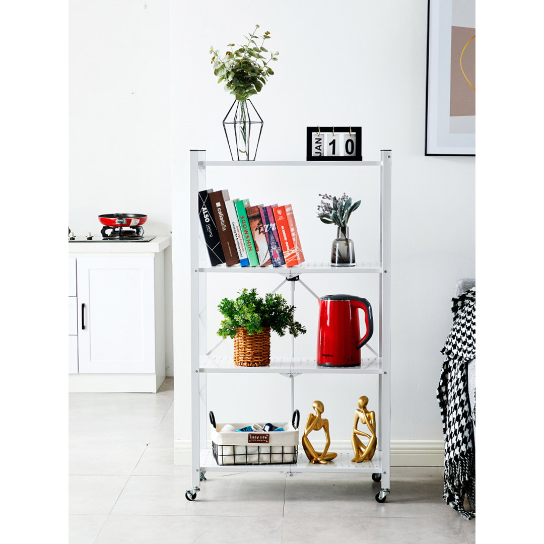 Soga 2X 4 Tier Steel White Foldable Kitchen Cart Multi-Functional Shelves Portable Storage Organizer With Wheels, Garden, Tools &Amp; Hardware, Garage Storage &Amp; Organisation, Utility Shelves, , ,  - Nz Depot 9