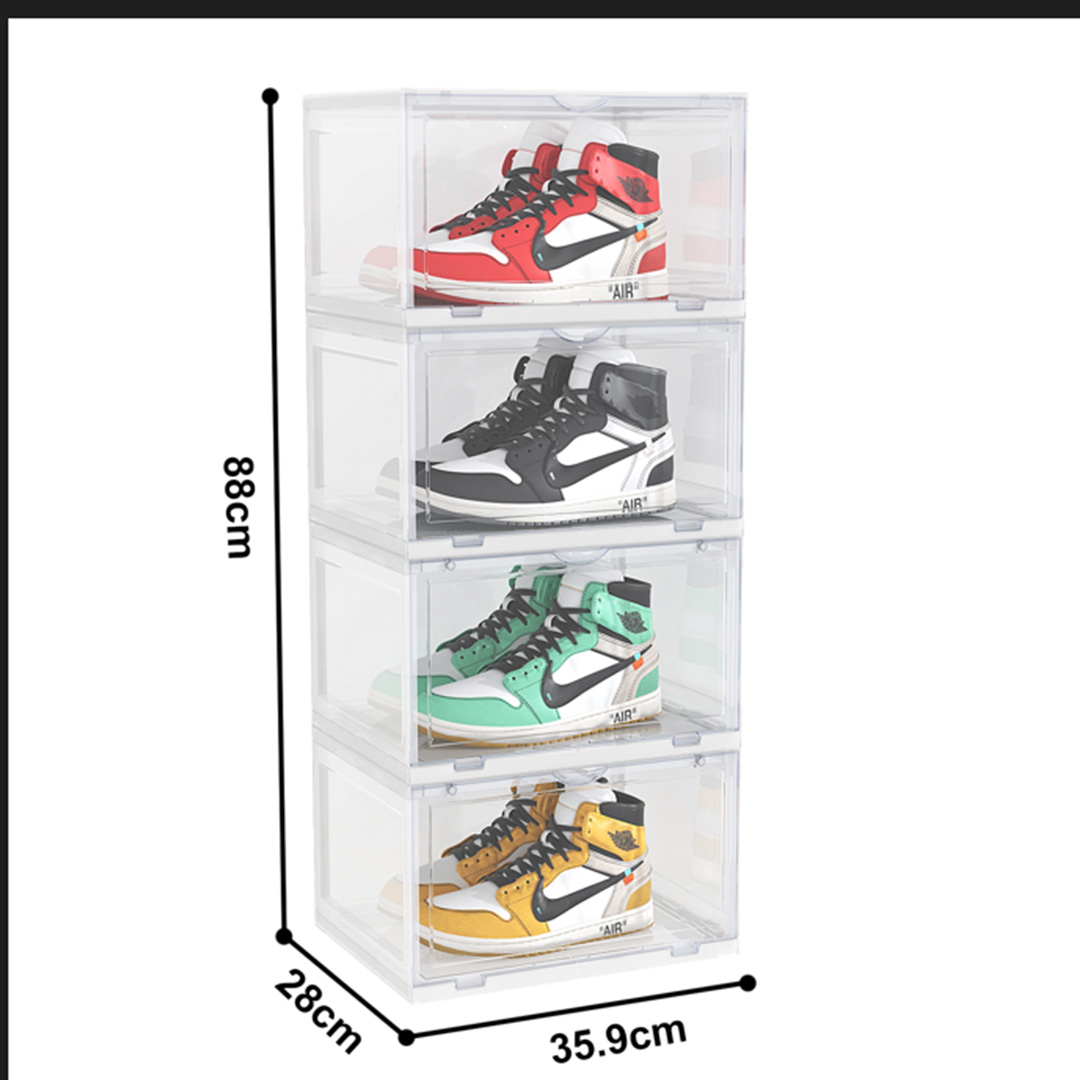 Soga 2X 4 Tier Transparent Portable Shoe Organiser Sneaker Footwear Folding Plastic Bin Stackable Storage Box With Magnetic Door, Furniture, Storage &Amp; Shelving, Shoe Storage, , ,  - Nz Depot 4