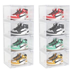 SOGA 2X 4 Tier Transparent Portable Shoe Organiser Sneaker Footwear Folding Plastic Bin Stackable Storage Box with Magnetic Door, Furniture, Storage & Shelving, Shoe Storage, , ,  - NZ DEPOT 1