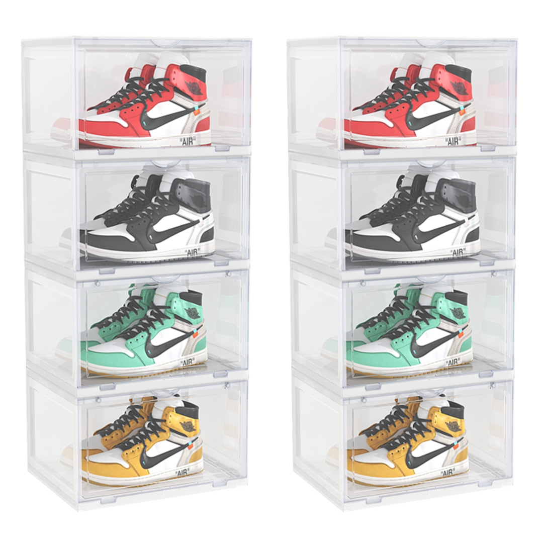 Soga 2X 4 Tier Transparent Portable Shoe Organiser Sneaker Footwear Folding Plastic Bin Stackable Storage Box With Magnetic Door, Furniture, Storage &Amp; Shelving, Shoe Storage, , ,  - Nz Depot 1