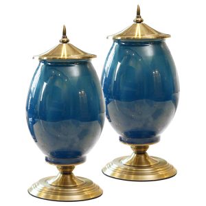 Soga 2X 40Cm Ceramic Oval Flower Vase With Gold Metal Base Dark Blue Nz Depot - Nz Depot