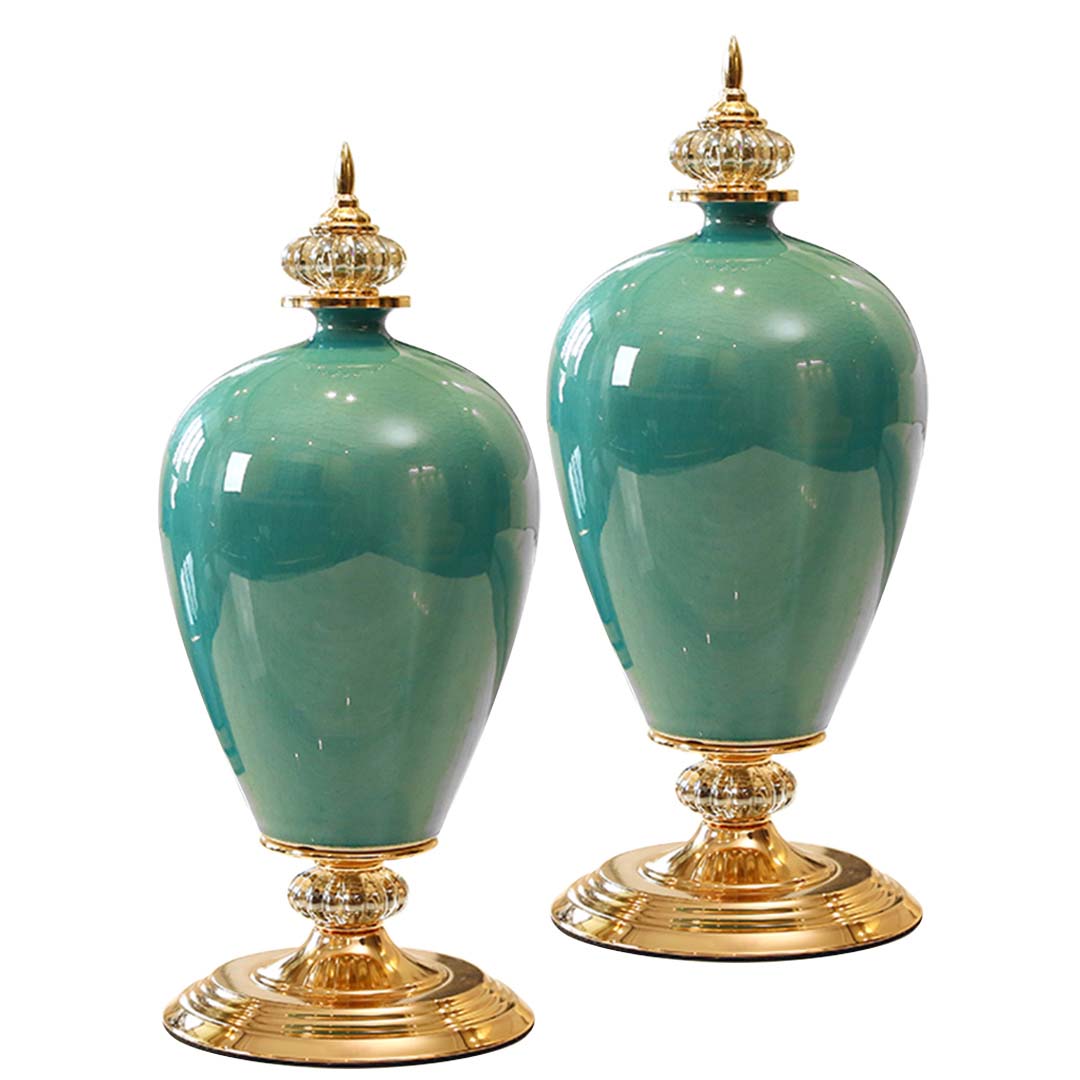 Soga 2X 42Cm Ceramic Oval Flower Vase With Gold Metal Base Green, Home &Amp; Living, Home Decor, Vases, , ,  - Nz Depot 1