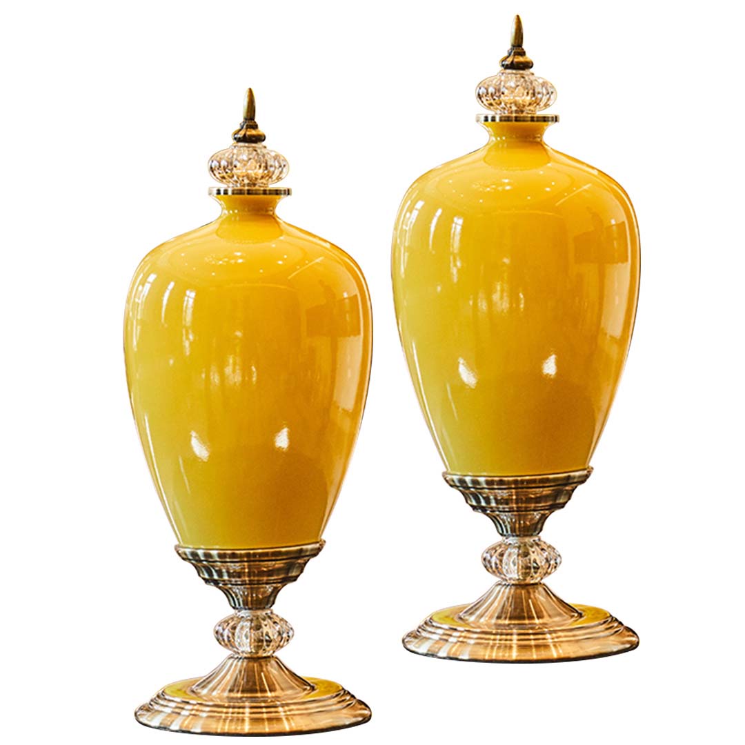 Soga 2X 42Cm Ceramic Oval Flower Vase With Gold Metal Base Yellow, Home &Amp; Living, Home Decor, Vases, , ,  - Nz Depot 1