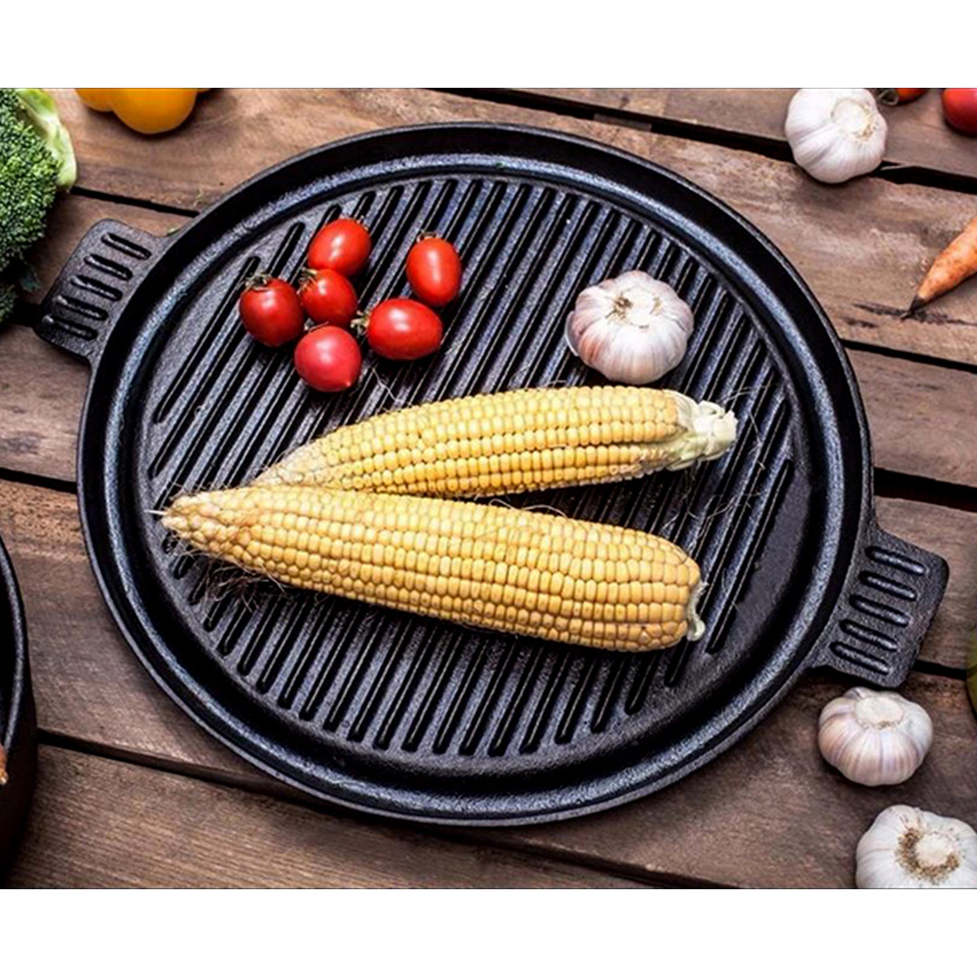 Soga 2X 43Cm Round Ribbed Cast Iron Frying Pan Skillet Steak Sizzle Platter With Handle, Home &Amp; Living, Kitchen &Amp; Dining, Cookware, Frying Pans, ,  - Nz Depot 3