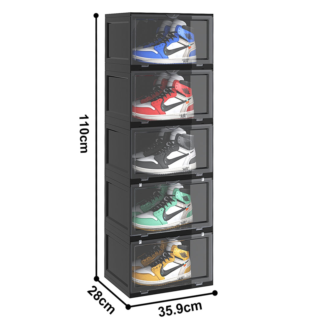 Soga 2X 5 Tier Black Portable Shoe Organiser Sneaker Footwear Folding Plastic Bin Stackable Storage Box With Magnetic Door, Furniture, Storage &Amp; Shelving, Shoe Storage, , ,  - Nz Depot 4