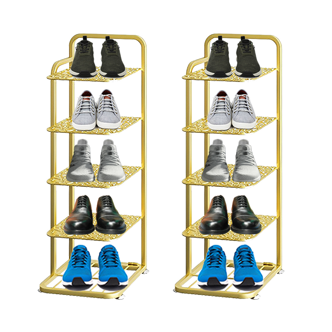 SOGA 2X 5 Tier Gold Plated Metal Shoe Organizer Space Saving Portable Footwear Storage Shelf, Furniture, Storage & Shelving, Shoe Storage, , ,  - NZ DEPOT 1