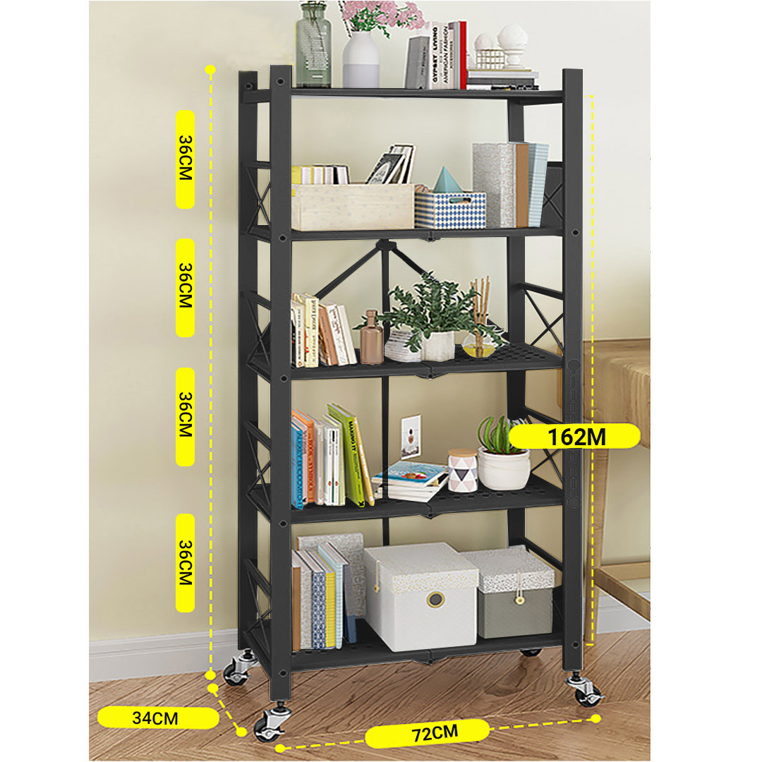 Soga 2X 5 Tier Steel Black Foldable Display Stand Multi-Functional Shelves Portable Storage Organizer With Wheels, Garden, Tools &Amp; Hardware, Garage Storage &Amp; Organisation, Utility Shelves, , ,  - Nz Depot 2