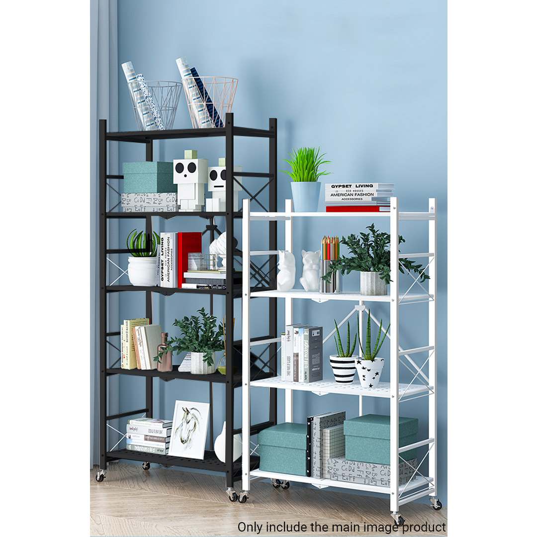 Soga 2X 5 Tier Steel Black Foldable Display Stand Multi-Functional Shelves Portable Storage Organizer With Wheels, Garden, Tools &Amp; Hardware, Garage Storage &Amp; Organisation, Utility Shelves, , ,  - Nz Depot 3