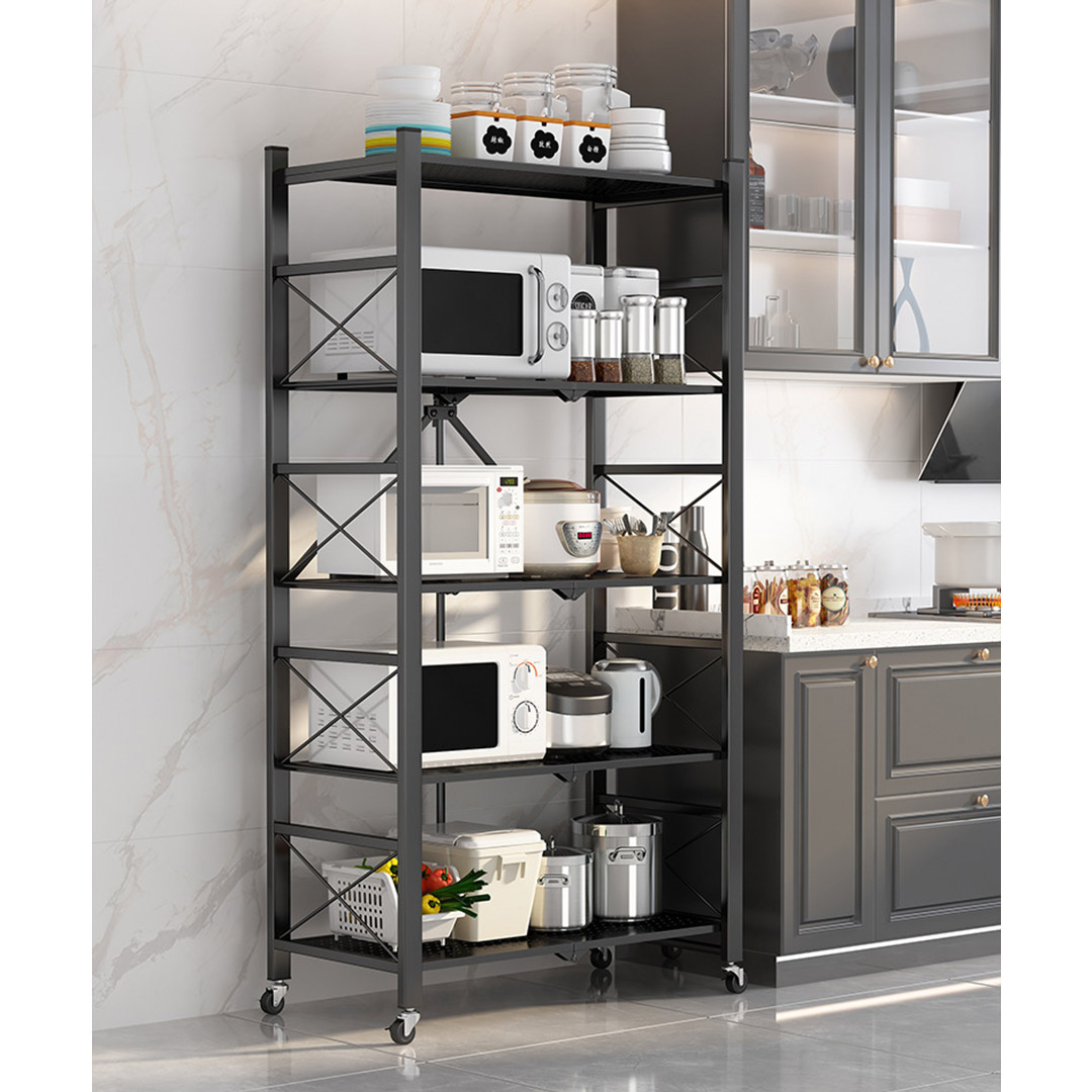 Soga 2X 5 Tier Steel Black Foldable Display Stand Multi-Functional Shelves Portable Storage Organizer With Wheels, Garden, Tools &Amp; Hardware, Garage Storage &Amp; Organisation, Utility Shelves, , ,  - Nz Depot 9