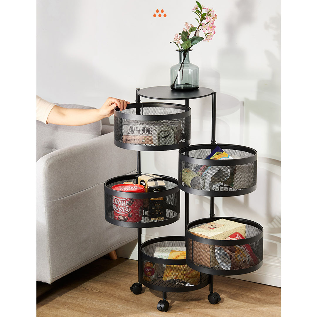 Soga 2X 5 Tier Steel Round Rotating Kitchen Cart Multi-Functional Shelves Portable Storage Organizer With Wheels, Garden, Tools &Amp; Hardware, Garage Storage &Amp; Organisation, Utility Shelves, , ,  - Nz Depot 4