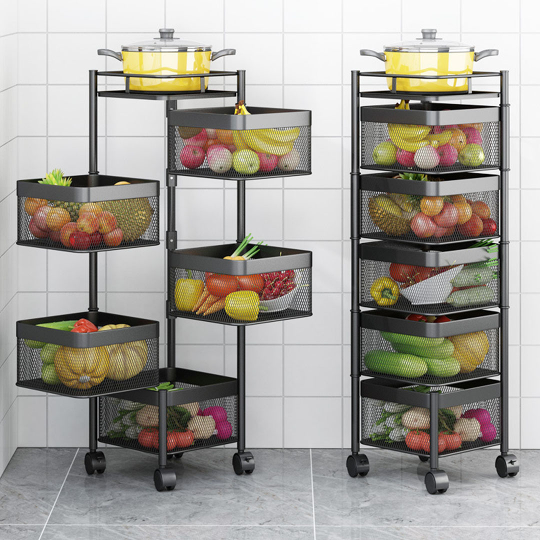 Soga 2X 5 Tier Steel Square Rotating Kitchen Cart Multi-Functional Shelves Portable Storage Organizer With Wheels, Garden, Tools &Amp; Hardware, Garage Storage &Amp; Organisation, Utility Shelves, , ,  - Nz Depot 3