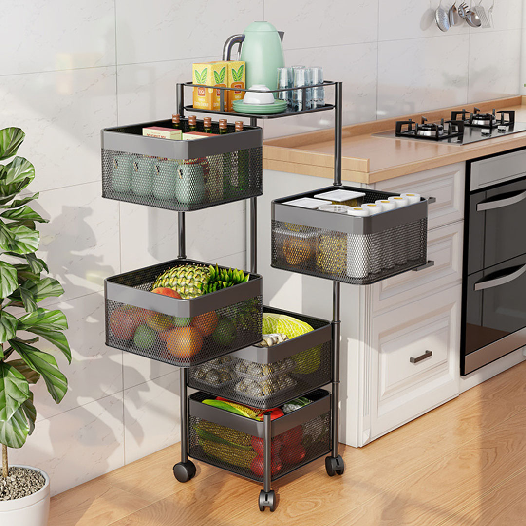 Soga 2X 5 Tier Steel Square Rotating Kitchen Cart Multi-Functional Shelves Portable Storage Organizer With Wheels, Garden, Tools &Amp; Hardware, Garage Storage &Amp; Organisation, Utility Shelves, , ,  - Nz Depot 4