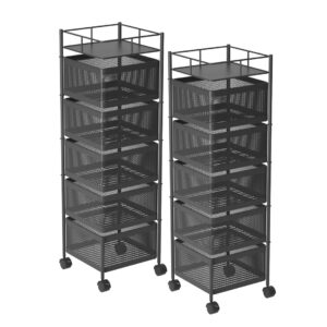 SOGA 2X 5 Tier Steel Square Rotating Kitchen Cart Multi-Functional Shelves Portable Storage Organizer with Wheels, Garden, Tools & Hardware, Garage Storage & Organisation, Utility Shelves, , ,  - NZ DEPOT 1