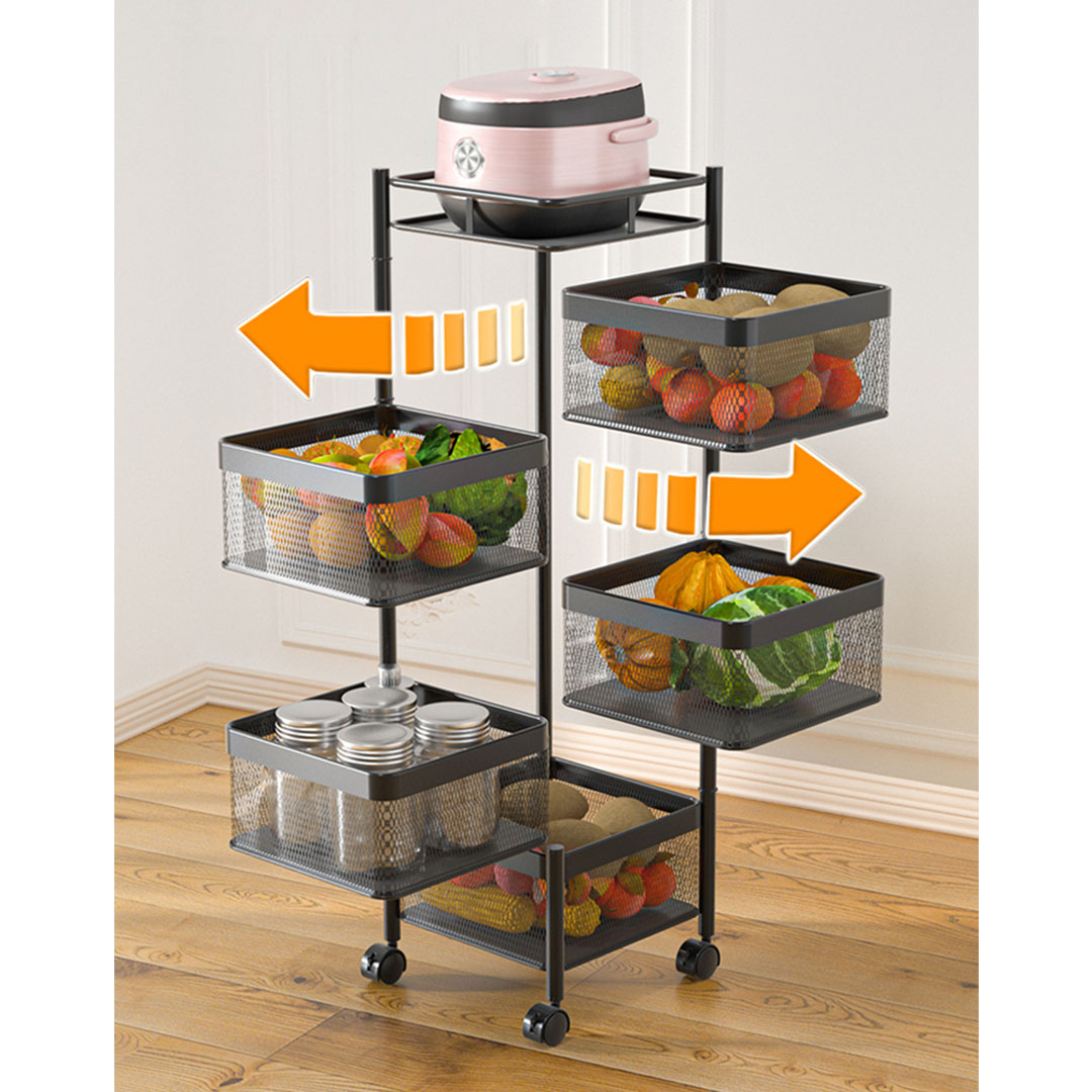 Soga 2X 5 Tier Steel Square Rotating Kitchen Cart Multi-Functional Shelves Portable Storage Organizer With Wheels, Garden, Tools &Amp; Hardware, Garage Storage &Amp; Organisation, Utility Shelves, , ,  - Nz Depot 6