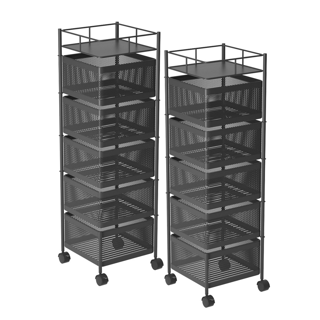 Soga 2X 5 Tier Steel Square Rotating Kitchen Cart Multi-Functional Shelves Portable Storage Organizer With Wheels, Garden, Tools &Amp; Hardware, Garage Storage &Amp; Organisation, Utility Shelves, , ,  - Nz Depot 1