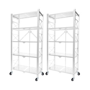 SOGA 2X 5 Tier Steel White Foldable Display Stand Multi-Functional Shelves Portable Storage Organizer with Wheels, Garden, Tools & Hardware, Garage Storage & Organisation, Utility Shelves, , ,  - NZ DEPOT 1