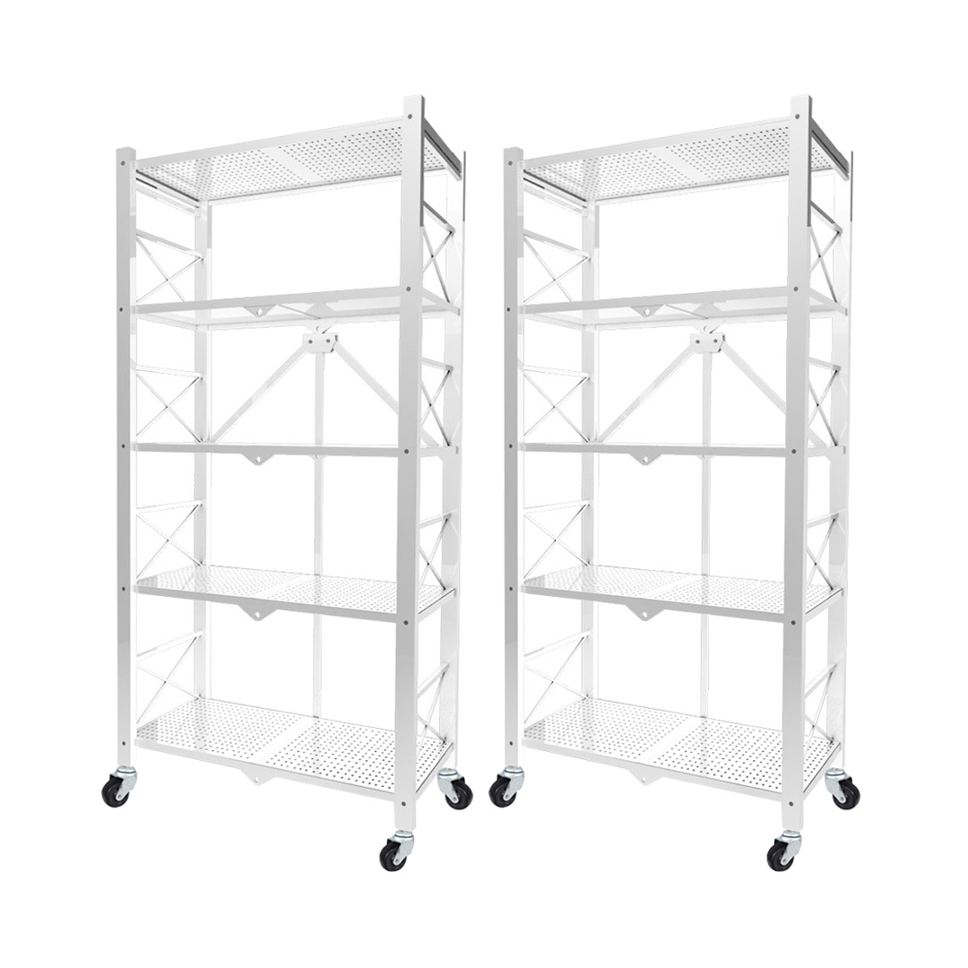 Soga 2X 5 Tier Steel White Foldable Display Stand Multi-Functional Shelves Portable Storage Organizer With Wheels, Garden, Tools &Amp; Hardware, Garage Storage &Amp; Organisation, Utility Shelves, , ,  - Nz Depot 1