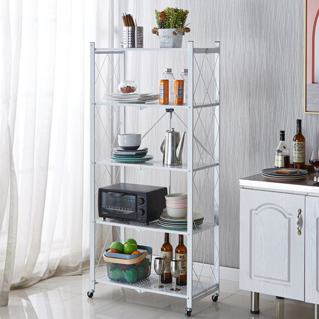 Soga 2X 5 Tier Steel White Foldable Kitchen Cart Multi-Functional Shelves Portable Storage Organizer With Wheels, Garden, Tools &Amp; Hardware, Garage Storage &Amp; Organisation, Utility Shelves, , ,  - Nz Depot 3