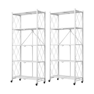 SOGA 2X 5 Tier Steel White Foldable Kitchen Cart Multi-Functional Shelves Portable Storage Organizer with Wheels, Garden, Tools & Hardware, Garage Storage & Organisation, Utility Shelves, , ,  - NZ DEPOT 1