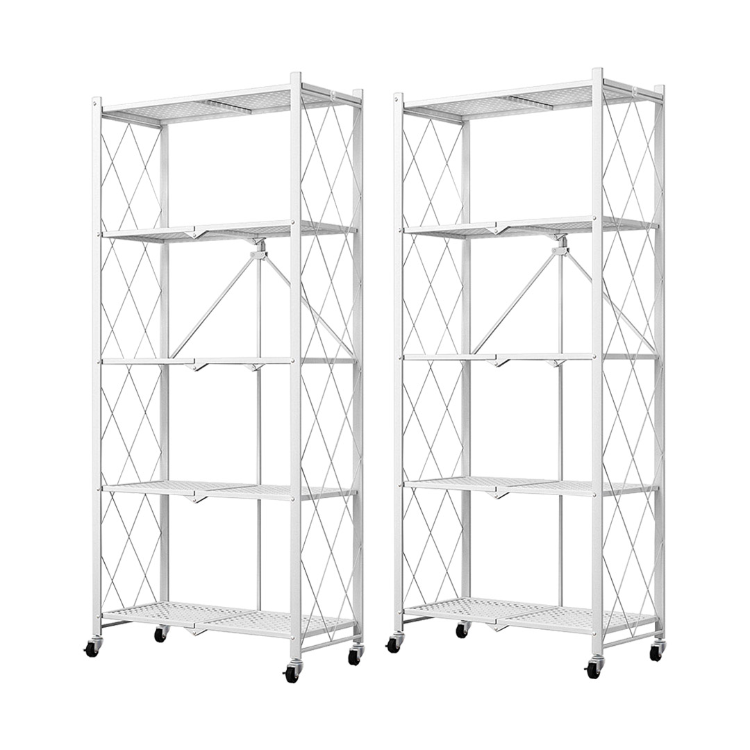 Soga 2X 5 Tier Steel White Foldable Kitchen Cart Multi-Functional Shelves Portable Storage Organizer With Wheels, Garden, Tools &Amp; Hardware, Garage Storage &Amp; Organisation, Utility Shelves, , ,  - Nz Depot 1