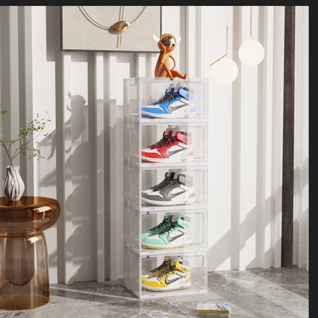 Soga 2X 5 Tier Transparent Portable Shoe Organiser Sneaker Footwear Folding Plastic Bin Stackable Storage Box With Magnetic Door, Furniture, Storage &Amp; Shelving, Shoe Storage, , ,  - Nz Depot 2