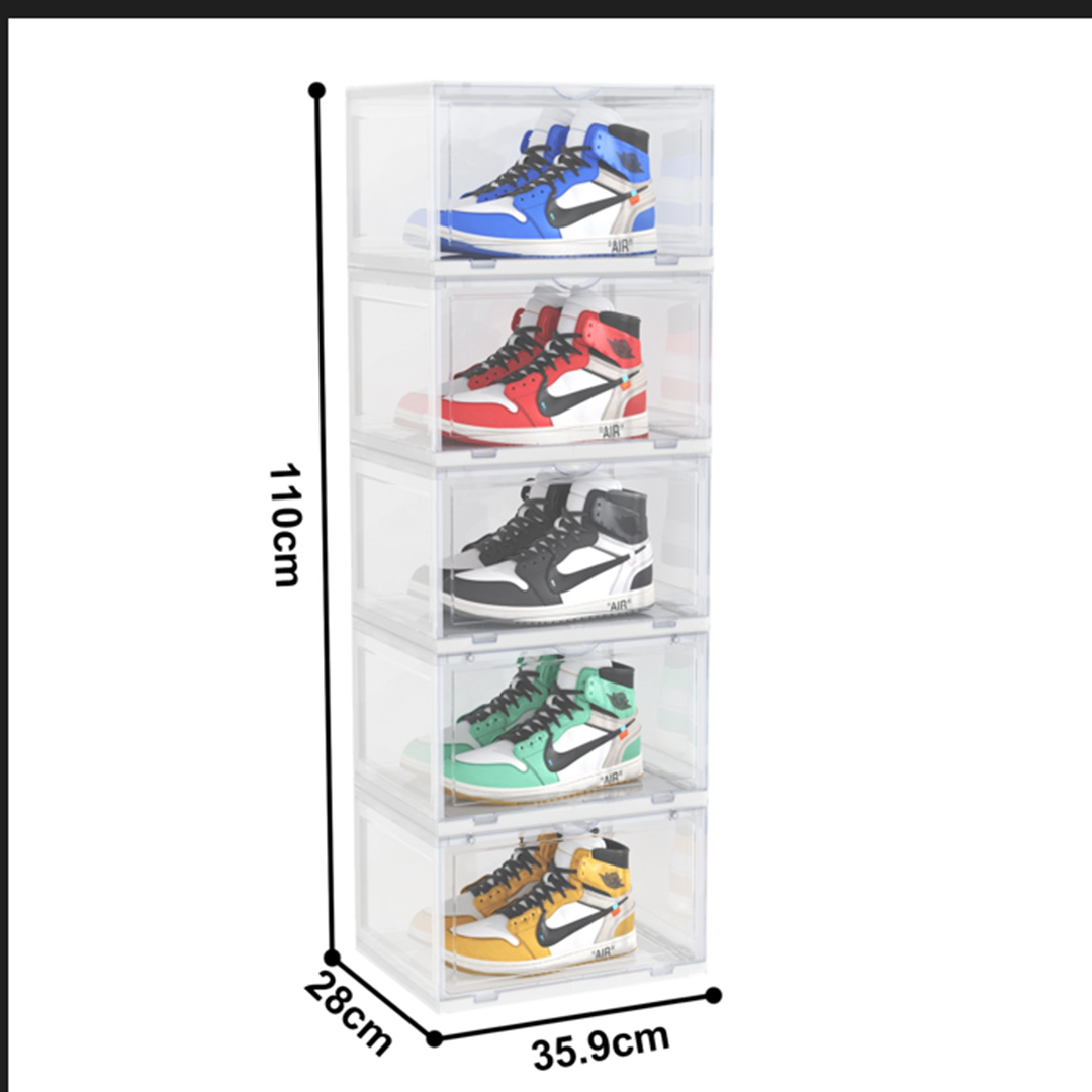 Soga 2X 5 Tier Transparent Portable Shoe Organiser Sneaker Footwear Folding Plastic Bin Stackable Storage Box With Magnetic Door, Furniture, Storage &Amp; Shelving, Shoe Storage, , ,  - Nz Depot 4