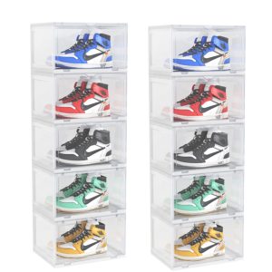 SOGA 2X 5 Tier Transparent Portable Shoe Organiser Sneaker Footwear Folding Plastic Bin Stackable Storage Box with Magnetic Door, Furniture, Storage & Shelving, Shoe Storage, , ,  - NZ DEPOT 1