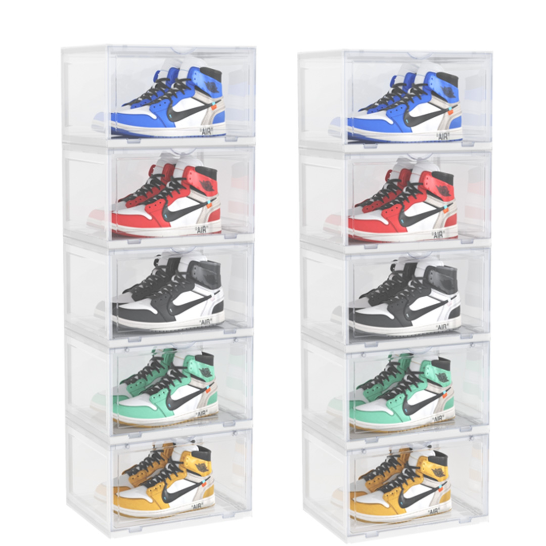 Soga 2X 5 Tier Transparent Portable Shoe Organiser Sneaker Footwear Folding Plastic Bin Stackable Storage Box With Magnetic Door, Furniture, Storage &Amp; Shelving, Shoe Storage, , ,  - Nz Depot 1