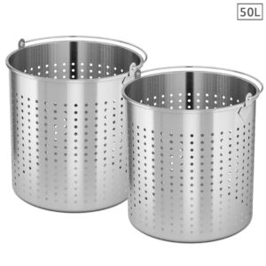 SOGA 2X 50L 18/10 Stainless Steel Perforated Stockpot Basket Pasta Strainer with Handle, home & living, kitchen & dining, cookware, stock & multi pots, ,  - NZ DEPOT 1